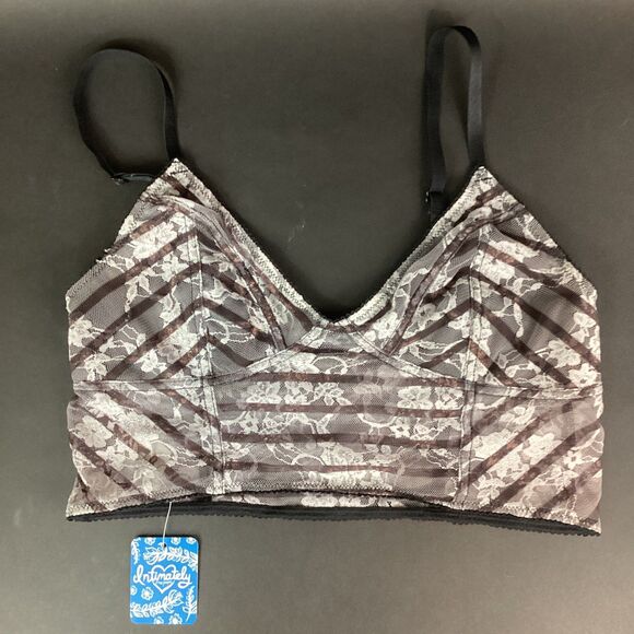 Intimately Free People Bralette- Sz Medium- Striped Floral- Ivory Comb Sheer NWT - Picture 1 of 8